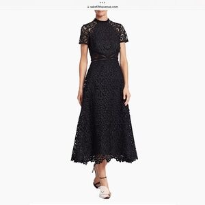 Monique Lhuillier black lace A-line midi dress